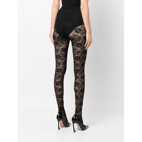 FLAWED, READ -- SAINT LAURENT Womens Size 36/S Black Lace Detail Footed Tights - Picture 1 of 13